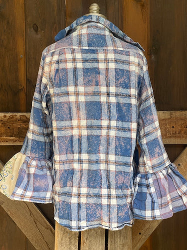 Flared Sleeve Flannel-CORNFLOWER Size Medium